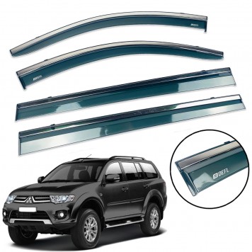 Дефлекторы окон Mitsubishi Pajero Sport 2009-2015 с нерж. хром полоской